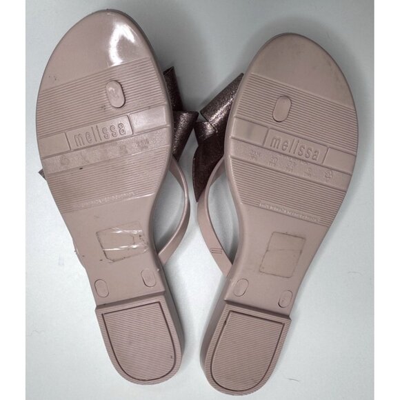 Melissa Women's Rubber Pink Bow Glitter Flip Flops Size 9 - Picture 10 of 12